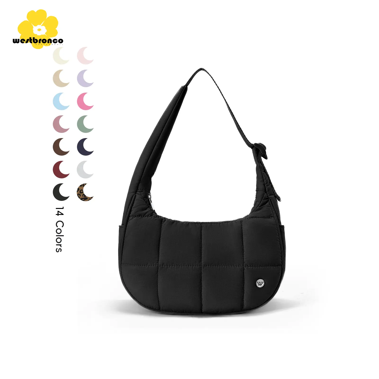WESTBRONCO Women's Crescent Puffy Crossbody Bag - Fashionable Lightweight Elegant Commuter Bag with 2 Side Pockets, Adjustable Strap, Waterproof Everyday Purse for Travel