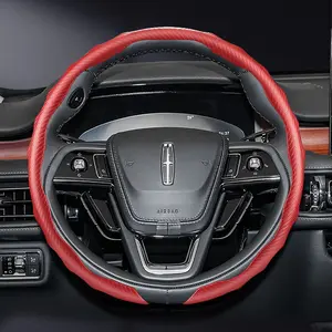 For LINCOLN Carbon Fiber Texture Steering Wheel Cover One-Piece Snap-On Design Matte Wavy Sport Style All-Season Universal Steering Wheel Protective Shell For Nautilus/Corsair/Aviator/Navigator Black Mocha Brown Orange Gray Red White