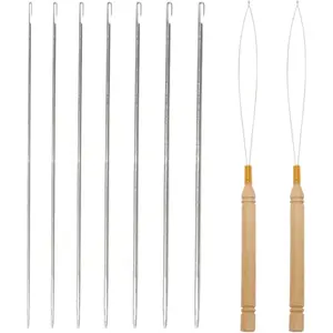 Beading Needles for Jewelry Making 7 Pcs Bead Needle, Bead Threader Silver Beading Supplies Suitable for Bracelets, Necklaces and DIY (with Tongue Crochet Needle*2)
