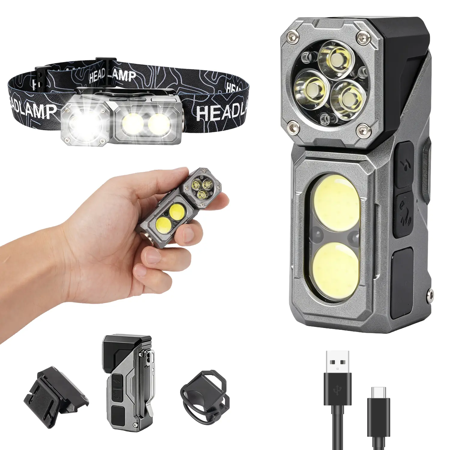 Motion Sensor LED Headlamp, USB Charging Mini Clip-on Head Flashlight, 8 Light ModesWaterproof Rechargeable Head Light With Elastic Headband, Wide COB Beam Head Torch ForCamping Fishing Hiking-Portable Pocket Flashlight- Perfect For Car Repair