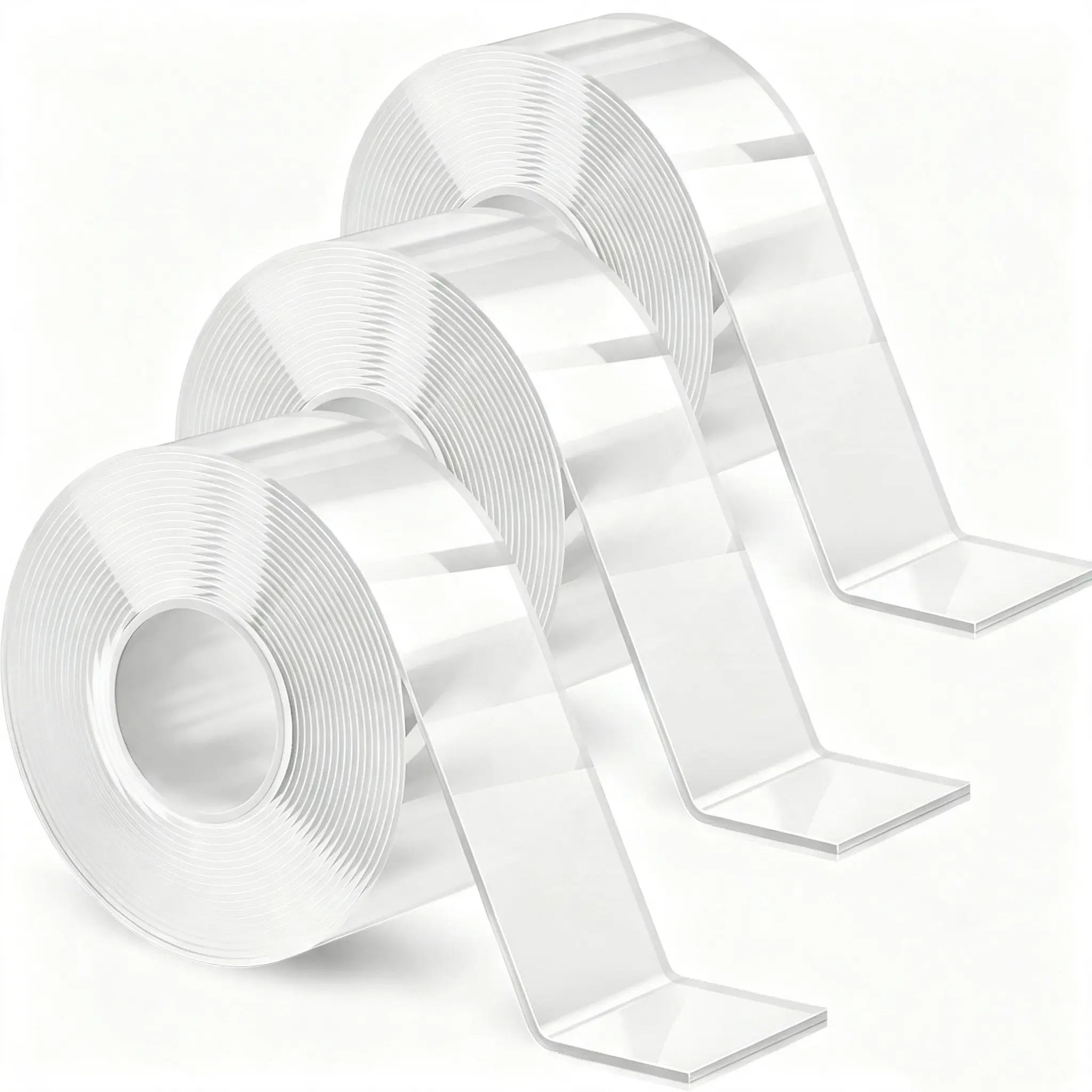 Heavy Duty Double Sided Tape 3Rolls, 9.84FT Nano Tape Removable Wall Mounting Tape, Clear Sticky Poster Tape No Residue, Multipurpose Tape for Picture Hanging, Home Office Decor