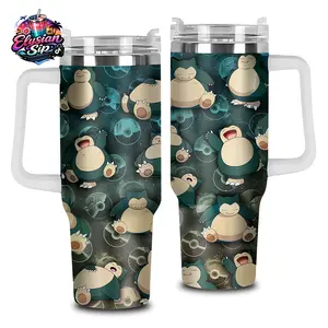 [Elysian Sip] - Snorlax Vintage Sleepy Monster Aesthetic 40oz & 20oz Stainless Steel Tumbler with Handle – Kanto Adventure Insulated Mug, Fans Style Cup, Cute Retro Streetwear Design, Leakproof Travel Gift.