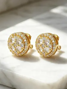 Fashionable No Piercing Earrings Set, Round Cut-Out Design with Rhinestones, Luxurious High-End Look, 18k Ear Clips Jewelry