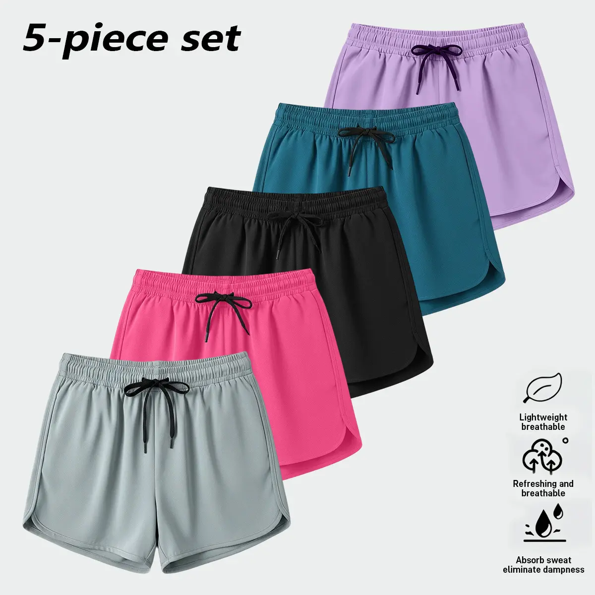 Women's 5-Piece Polyester Sporty Sports Shorts - Comfortable, Breathable, Moisture-Wicking, Regular Fit, Universal Design - Female Running, Yoga Wear - Ideal for Marathons, Back-to-School Shopping - No Pockets