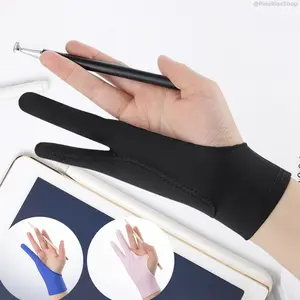 PineRise 2pc Artist Drawing Gloves, 2-Finger Anti-Friction Smudge Guard with Palm Rejection, Professional for Digital Drawing Tablet, Sketching, Black/Blue/Pink Sports Gloves