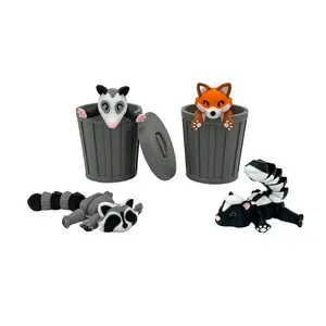 EnderToys Garbage Pals - Articulated Animal Figurines (Raccoon Fox Possum Skunk) - 3D Print Desk Decor Cute Mini Surprise Trash Can fidget desk buddy Ornaments