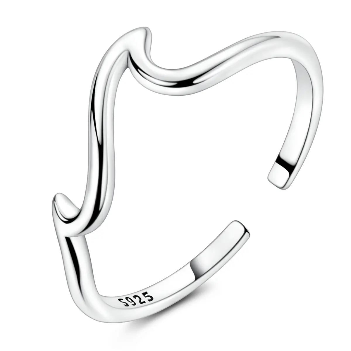Minimalist Wave Shape Ring in S925 Sterling, Highly Polished Basic Jewelry for Men and Women, Hypoallergenic for Everyday Wear, Adults, Daily, Anniversary