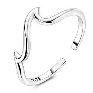 MULA S925 Sterling Silver Ocean Wave Open Ring - Simple adjustable ring, inspired by the ocean and nature, a symbol of freedom, balance and strength, a jewelry gift for women, men, surfers, beach lovers