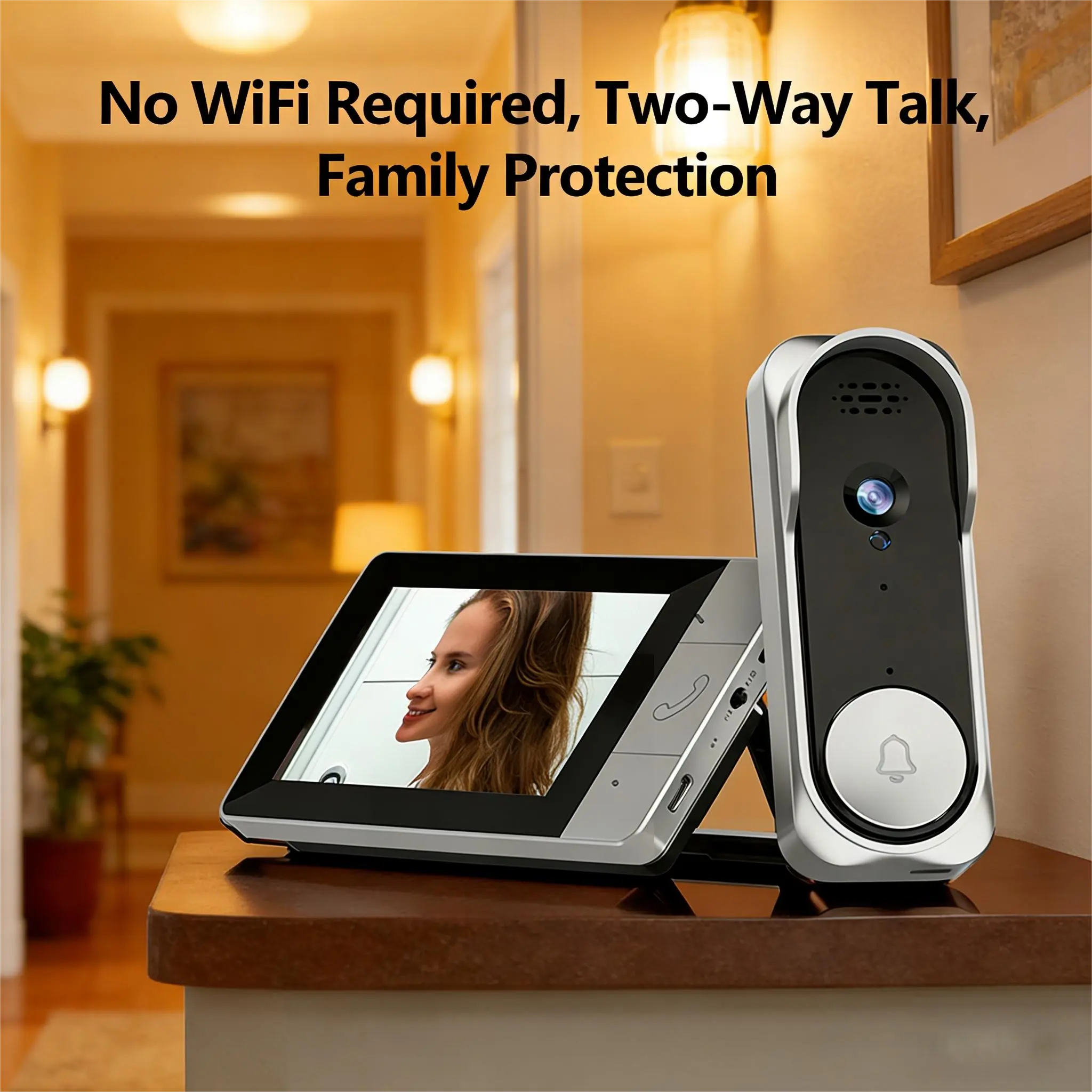 Wireless Ring Doorbell Camera - Smart HD Night Vision Security Camera with 2-Way Talk, 2-Way Intercom, SD Storage, No WiFi Required for Home Outdoor Use, Two Way Intercom