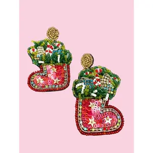 Filled Christmas Stocking Beaded Earrings