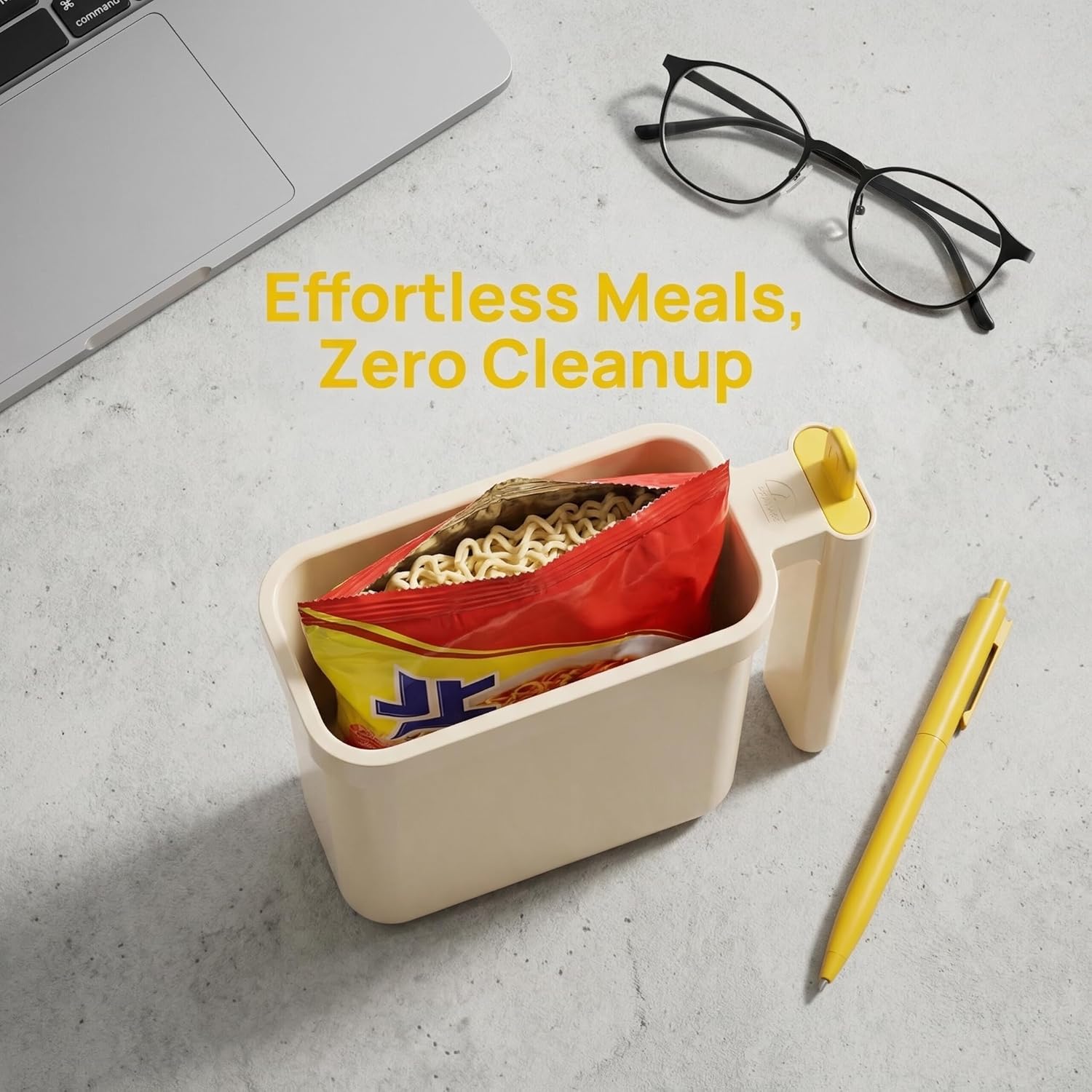 Collapsible Noodle Bowl in a Bag - Leak-Proof Heat-Resistant Ramen Kit with Spork, Foldable for Backpacking, Work Lunch, Emergency Food Prep