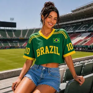 Custom Brazil Soccer Crop Top Jersey, Personalized Brazil Soccer Jersey Crop Tee, Festival Shirt, Football Fan, Custom Brazil Jersey Shirt