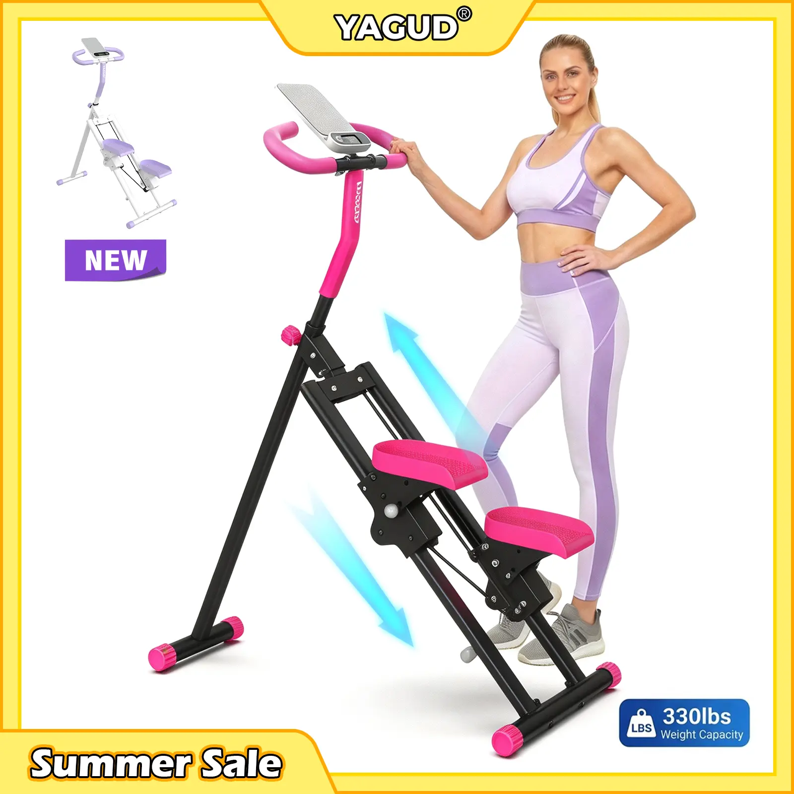 SUMMERSALE Stair Stepper w/ Handlebar, Extended Step Range Climber Machine for Legs & Core Workouts, Home Workout Equipment