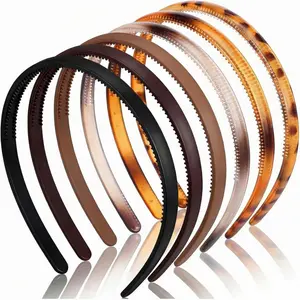 6 count Plastic Headbands for Women Thin Headband with  Plain  Bands for Halloween Christmas Women's Hair (8 mm,Multicolor Tortoise Series)