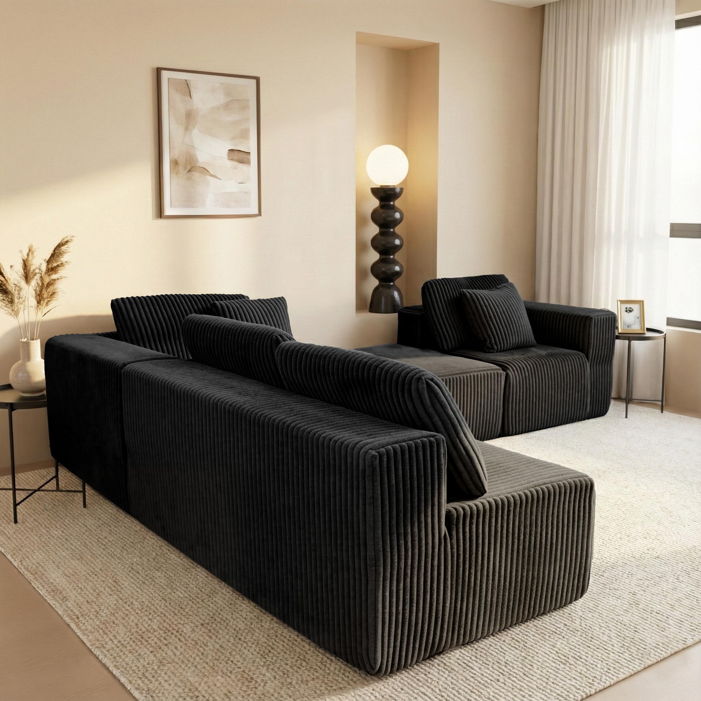 [Christmas] [3 or 2 Packages Shipped]Niccae 132.5" U Shape Modular Sectional Sofa, Corduroy Fabric Oversized Sectional Couch, 5 Seat U Shaped Couch with 2 Pillows for Living Room, Bedroom, Office, No Assembly Require