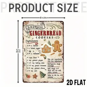 2D Flat Retro Gingerbread Cookie Recipe Metal Sign - 1 Piece With Hanging Hole Kitchen Decoration - Christmas Baking Home And Cafe Decoration - Durable Aluminum Plaque - Holiday Gift Baking Enthusiasts ( 8x12inch ) - Holiday Theme Wall Art, Printed Design