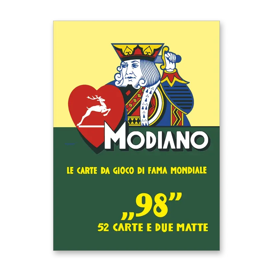 Modiano Ramino 98 Single Deck Card Game - Classic Italian Icons Design, Reinforced Cards, Available in Red or Blue