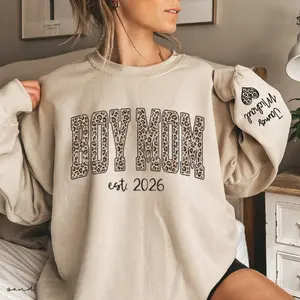 Personalized Leopard Boy Mom Est 2026 Sweatshirt - Hoodie, Custom Boy Mama Tee, Christmas Mama Gift Mom of Girls Sweater, New Boy Mom Gift Mom Est Year Tee