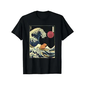 Boy Girl' Capybara Japanese Kanagawa Wave Funny Surf Animal T-Shirt, Pure Cotton, Fashion Trend, Breathable, Moisture Wicking, Casual Comfortable Top Streetwear Fashion Casual Summer Tee Short Sleeve T-Shirt Best Gift for Boy Girl