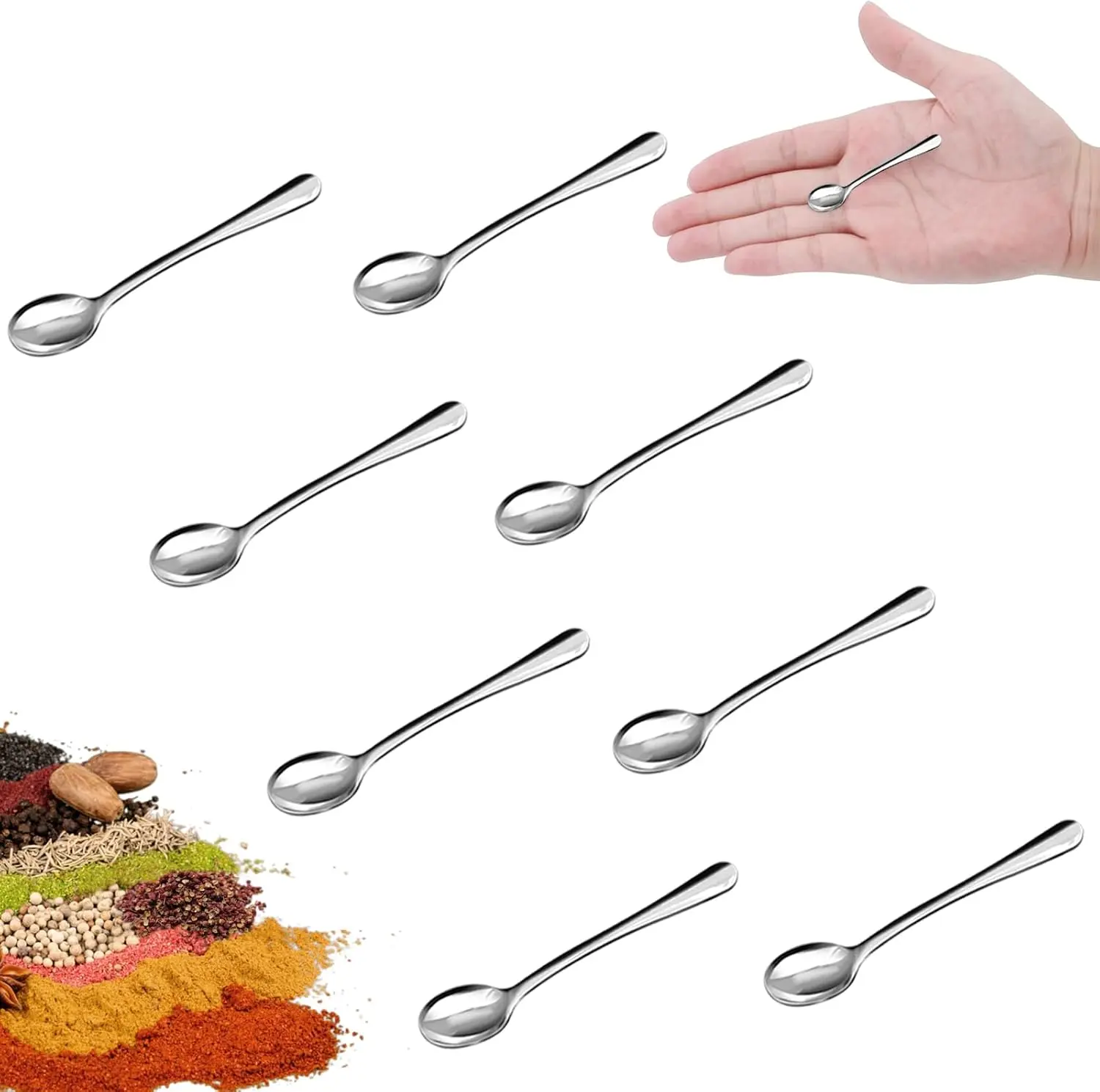 8-Piece Compact Stylish Metal Mini Condiment Spoons Set - 2.87 in Food-Grade 304 Stainless Steel Kitchen Gadgets, Flatware Style Honey Scoop Spoons, Scratch Resistant Jar Measuring Tool for Spices, Salt, Honey Spoons