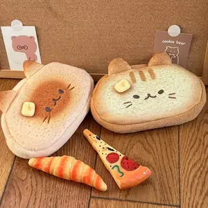 2Pcs Super Cute Bread Toast Cat Plush Pencil Case, Big Capacity Fluffy Soft Zipper Pen Bag, Aesthetic Siamese Kitten Stationery Organizer, Multi-use Makeup Bag Portable School Storage Pouch Birthday Mother’s Day Gift for Girls