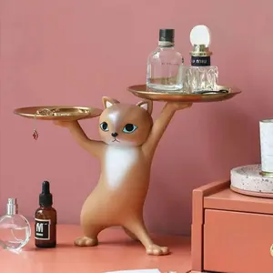 Cat Design Serving Tray Statue, Cute Animal Design, Cute Collectible Figurines, 1 Count Creative Desktop Storage Ornament, Home  for Living Room, Bedroom and Office, Room  Home Accessory Decorative Sculpture Decor