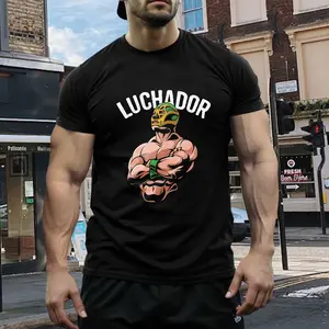 Luchador Mexican Wrestling Print T-Shirt - 100% Cotton Breathable Lucha Libre Tee, Vintage Masked Wrestler Graphic for Wrestling Fan Style