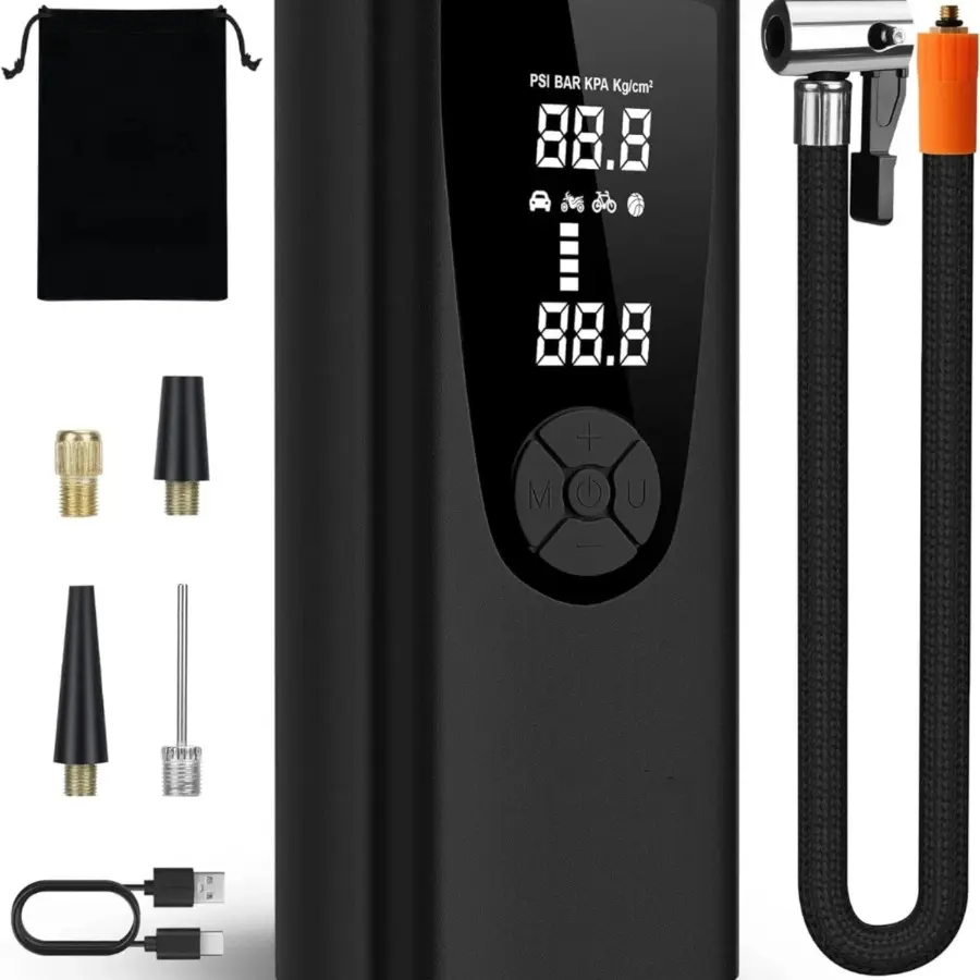 New Tire Inflator and Battery Jumper, Portable Air Compressor-20000 MAh Car Air Pump-150 PSI Electric Tire Inflator-Rechargeable Tire Air Pump with Pressure Gauge-Emergency Light for Motor, Bicycle, Ball, Gifts for Women and Men(Black)