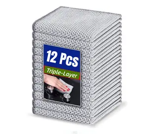 12 Pcs Long-Lasting Steel Wire 3-Layer Upgrade Cleaning Cloths, No Scratches/No Odor, Multipurpose Household Wet-Dry Dishwashing Rags, 7.87in x 7.87in, for Kitchen Sinks & Stove Tops, Home Essentials