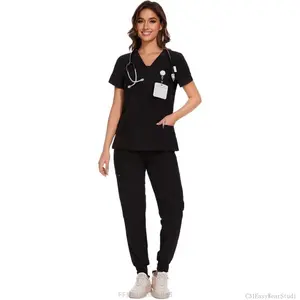 Scrubs for Women - V-Neck Top & Cargo Pants Scrubs Set with 10 PocketsFFMotionModeC31EasyWearStudio