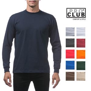 PROCLUB Men's Heavyweight Long Sleeve T Shirts PRO CLUB Casual Long Sleeves T Shirt Cotton Tee Plain Cotton Hip Hop Harem Big Tall (S to 5XLT)