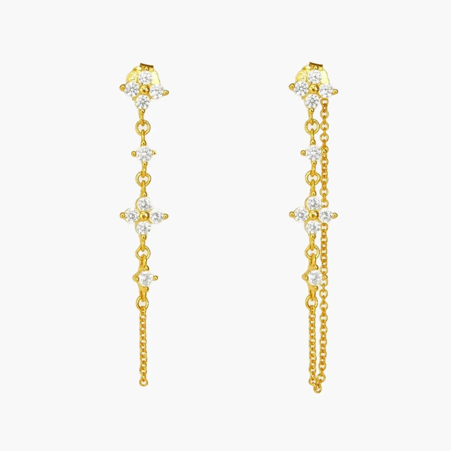 en route 18K Gold Plated Gold Clover Drop Earrings, Elegant Gold Finish with Sparkling CZ, Designed for a Fresh & Enchanting Look, A Mesmerizing Showstopper for Daily Chic & Elegant Layered Styling