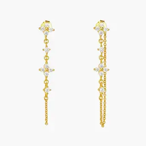 en route Gold Clover Drop Earrings, Elegant Gold Finish with Sparkling CZ, Designed for a Fresh & Enchanting Look, A Mesmerizing Showstopper for Daily Chic & Elegant Layered Styling