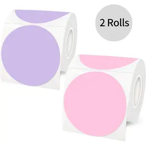 Thermal Labels 3 inch, 800 Labels Round Thermal Printer Labels, Circle Direct Thermal Stickers for DIY Logo Design, Compatible with Rollo&MUNBYN (2Rolls/ Pink and Purple)