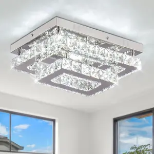 LED  Ceiling Light Modern Flush Mount Rectangular Lamp K9 Stainless Steel Ceiling Lights Fixture Chandelier for Living Room Bedroom Dining Room (Cool White)