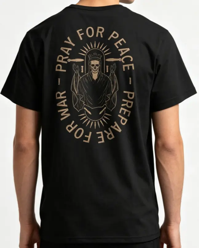TLXT Men's Short-Sleeve Round Neck T-Shirt - Menswear Casual Street Wear Clothes with "Pray For Peace. Prepare For War." and "Eat Sleep Goon Repeat" Prints
