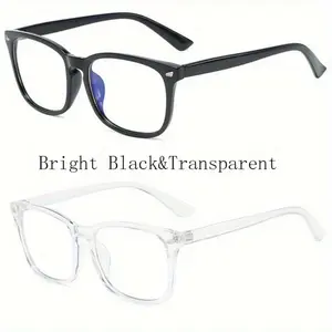 Y2K Retro Square Blue Light Glasses 2-Pack, Clear Lens Fashion Eyeglass Frames for Women and Men, Lightweight Nerd Chic Eyewear for Reading, Office Work, Gaming, Study and Daily Wear
