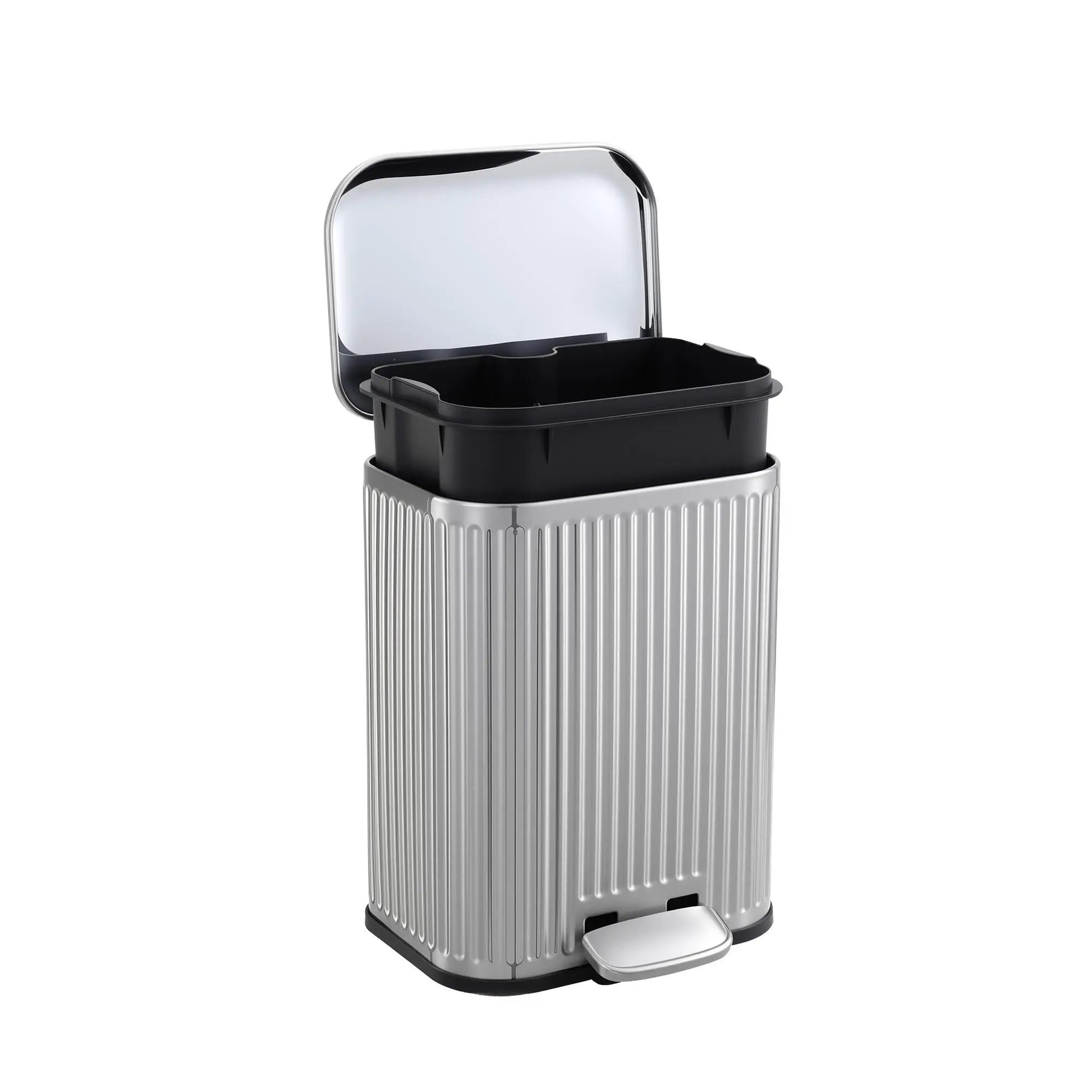 5/12/20/30/50L Stainless Steel Trash Can with Soft Close Lid Rectangular Step Garbage Bin with Removable Inner Bucket Fingerprint Proof Waste Basket for Kitchen Bathroom Bedroom Office Toilet Home Organization 1.3 to 13 Gallon