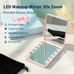 20x Magnification LED Makeup Mirror 3 Lighting Modes Adjustable Brightness Scratch-Resistant Matte Finish Rechargeable Pocket-Sized Portable Ideal for Travel In-Stock in USA Fast Shipping