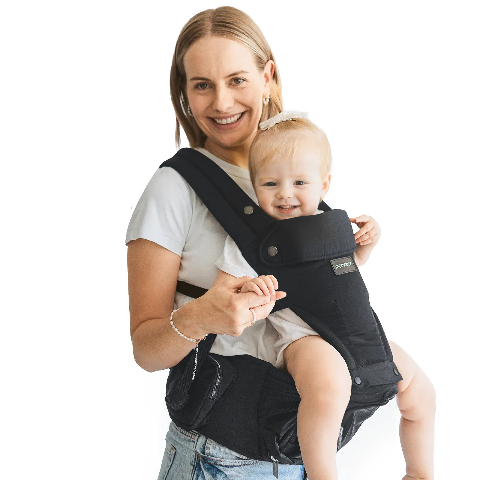 Momcozy Baby Carrier with Hip Seat, 2-in-1 Adjustable & Detachable Infant Hip Seat Carrier for Toddlers up to 44lbs, All Seasons Baby Holder for Hands