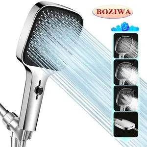 Boziwa Handheld Infinite Sliding Knob Shower Head High-Pressure Power Wash - 4-Setting Massage Spray, 60'' Hose,Chrome Finish, Easy Install,Low Flow,Anti-Clogging Nozzles