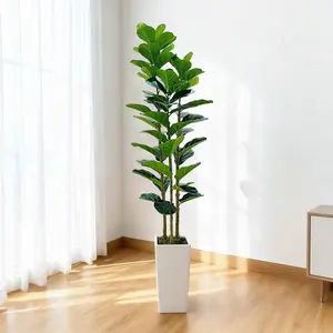 5/6ft Artificial Fiddle Leaf Fig Tree – 5ft/6ft Faux Ficus with Natural Wood Trunk & Moss – Decorative Indoor/Outdoor Plant in Plastic Pot – Perfect for Home, Office, Wedding, or Party Decor
