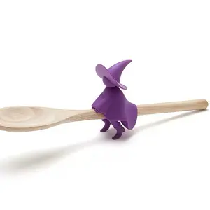 Funny Halloween Mini Witch Spoon & Pot Lid Holder - Cute Ornament,Cooking Gadgets,Creative Holiday Gift,Home Decor Figurine,Kitchen Decoration Cutlery