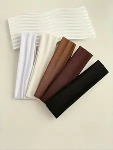 Boho Style Leopard Print Headbands, Elastic Non-Slip Hair Accessories for Women, Elegant Fashion Plain Color Headbands Set of 5 Pieces, Chic Headbands