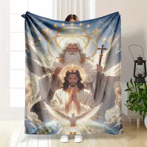 Divine Light Flannel Blanket Sacred Trinity Print Plush Soft Cozy Warm Throw Blanket with Heavenly Glow Design for Home Decor Church Lounge Meditation Space Spiritual Retreat Holiday Gift Prayer Room Relaxation Moments summerwins