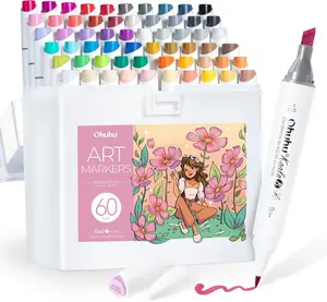 Ohuhu Alcohol Markers: Mini Brush & Slim Broad 60 Illustration Colors/60 Landscape Colors Dual Tip Brush Tip for Artists Adults Coloring Illustration- Refillable - Kaala B Series of Ohuhu