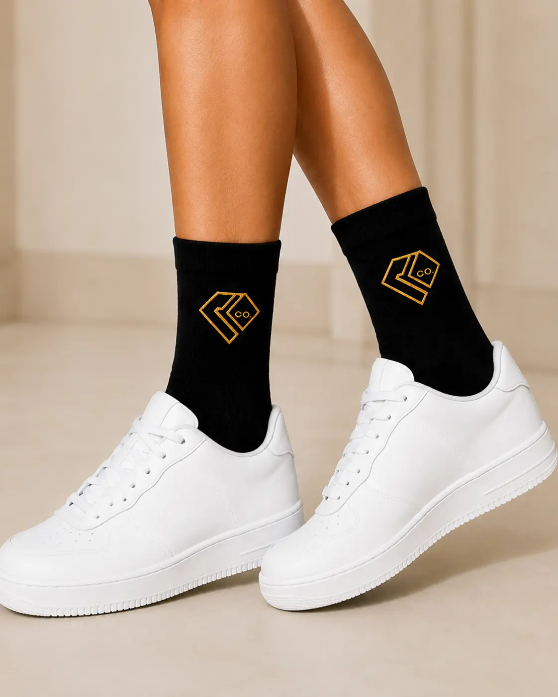 Luxury Crew Socks with Gold Diamond Logo-One Pair