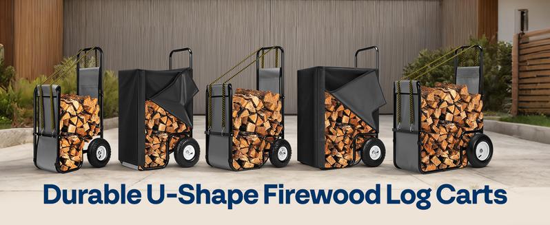 VIVOHOME Firewood Log Cart Carrier with Rubber Wheels and 600D Oxford Cloth, 250-300 LBS Capacity Heavy Duty Steel Dolly Hauler, Rolling Wood Rack Storage Mover for Easy Transport Indoor Outdoor Use