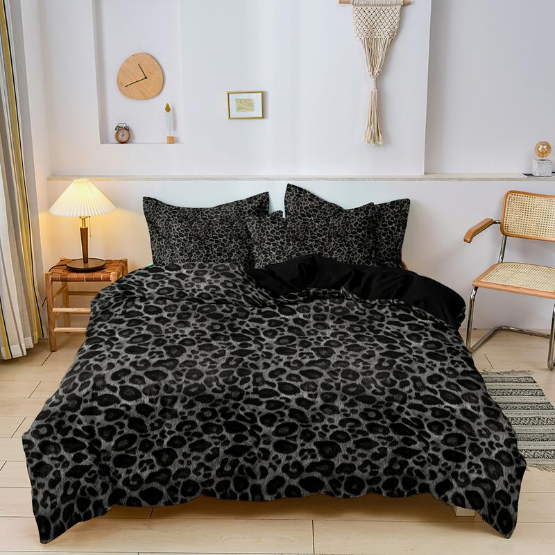 black Gray Leopard Print Decorative Duvet Cover Set, 3 Counts/set Including 1 Duvet Cover & 2 Pillowcases Without Filler , Soft Comfortable Bedding Set For Home Bedroom