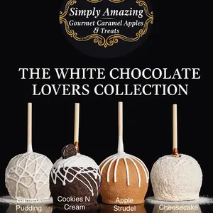 The White Chocolate Gourmet Caramel Apple Collection 4 pack Banana Pudding, Cookies N Cream, Apple Strudel, & Cheesecake Dessert Snack